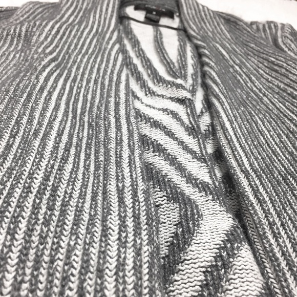 Gray & White Draped Collar Knit Open Cardigan - Picture 7 of 8